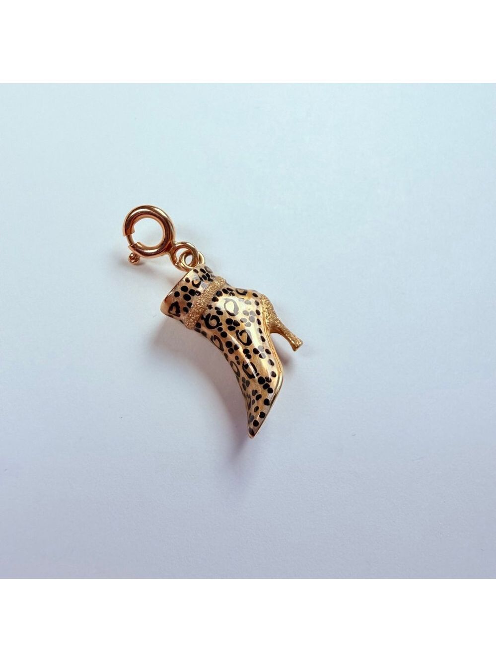 14K Solid Yellow Gold Stuller Enamel Leopard High Heel Shoe VTG Charm Pendant - Picture 3 of 9